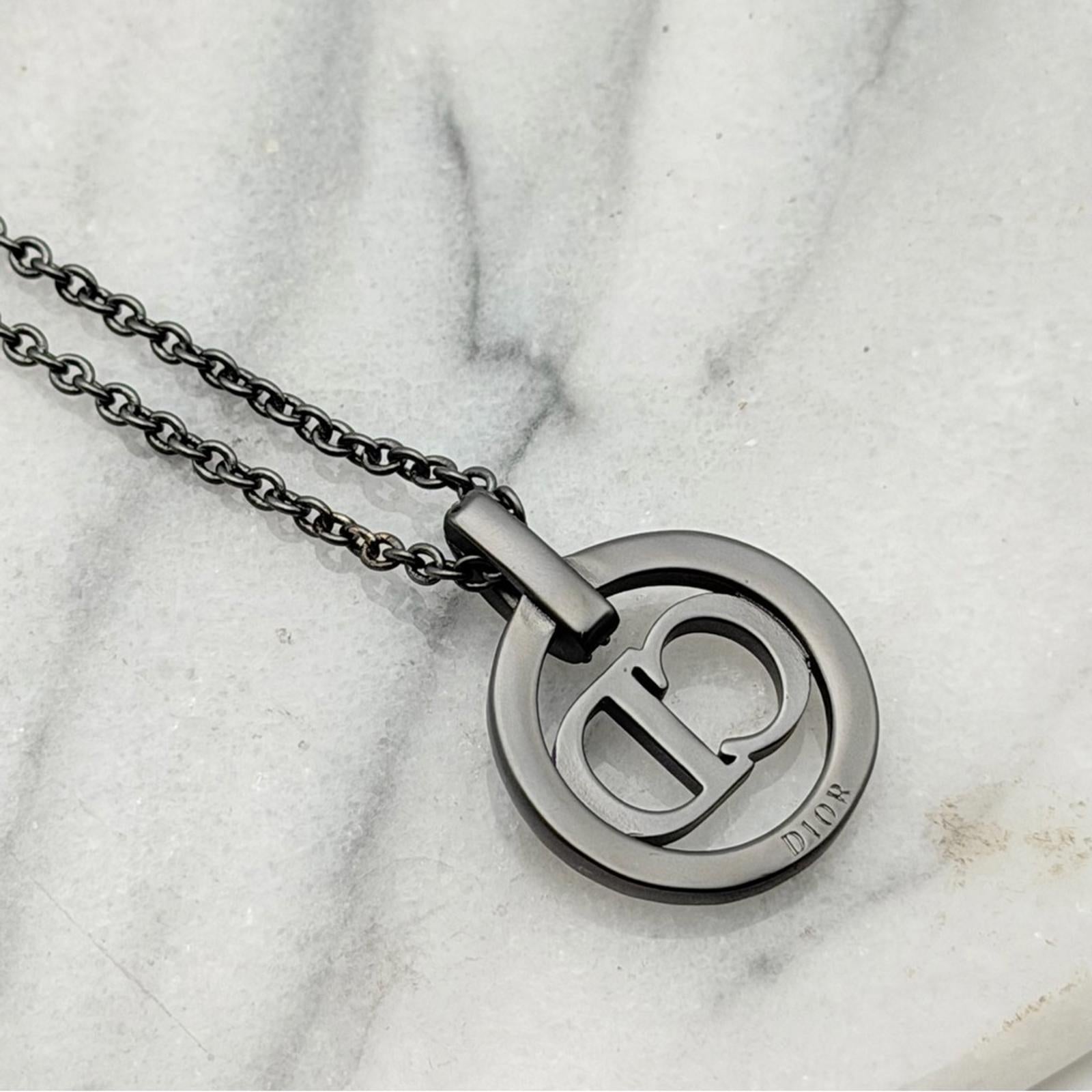 Dior Black and Silver Circle Pendant Necklace