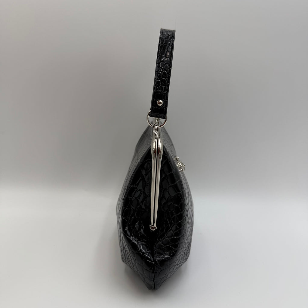 Vivienne Westwood Black Croc-Embossed Granny Frame Bag