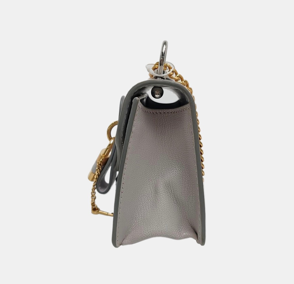 Chloé Aby Mini Chain Leather Shoulder Bag Grey Gold Hardware