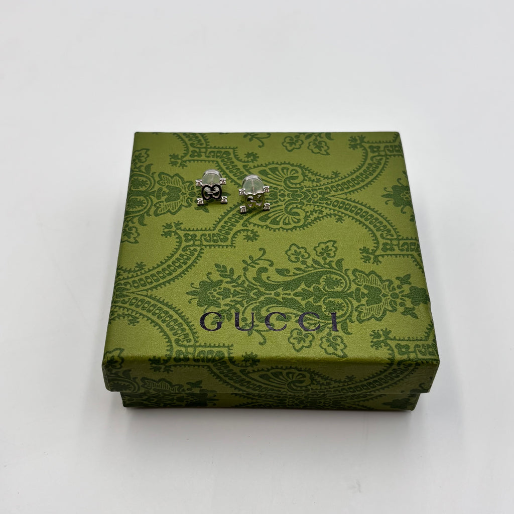 Gucci Interlocking G White Gold Diamond Stud Earrings