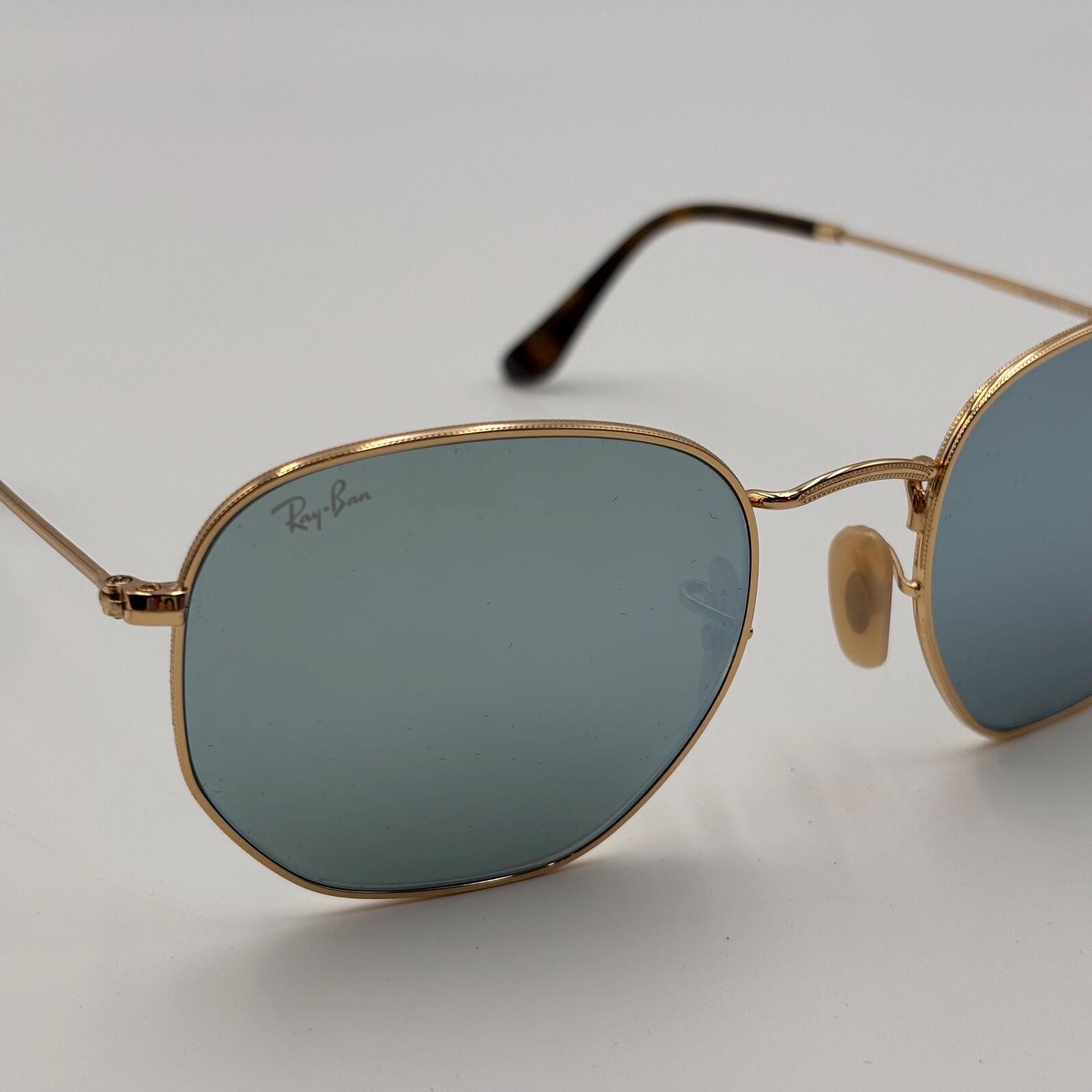 Ray-Ban Hexagonal Flat Lenses RB3548N Gold Blue Mirror Sunglasses