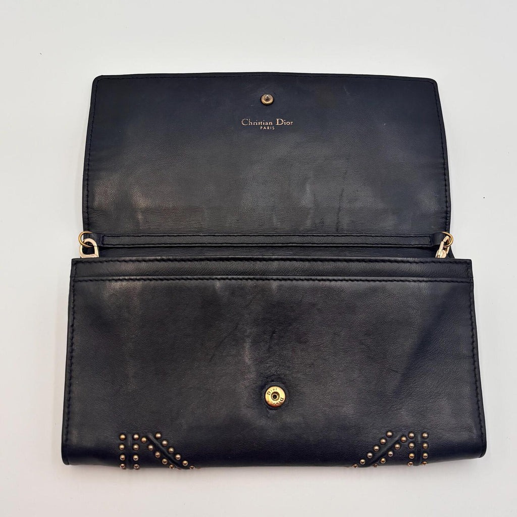 Christian Dior Studded Leather Chain Wallet / Clutch – Black