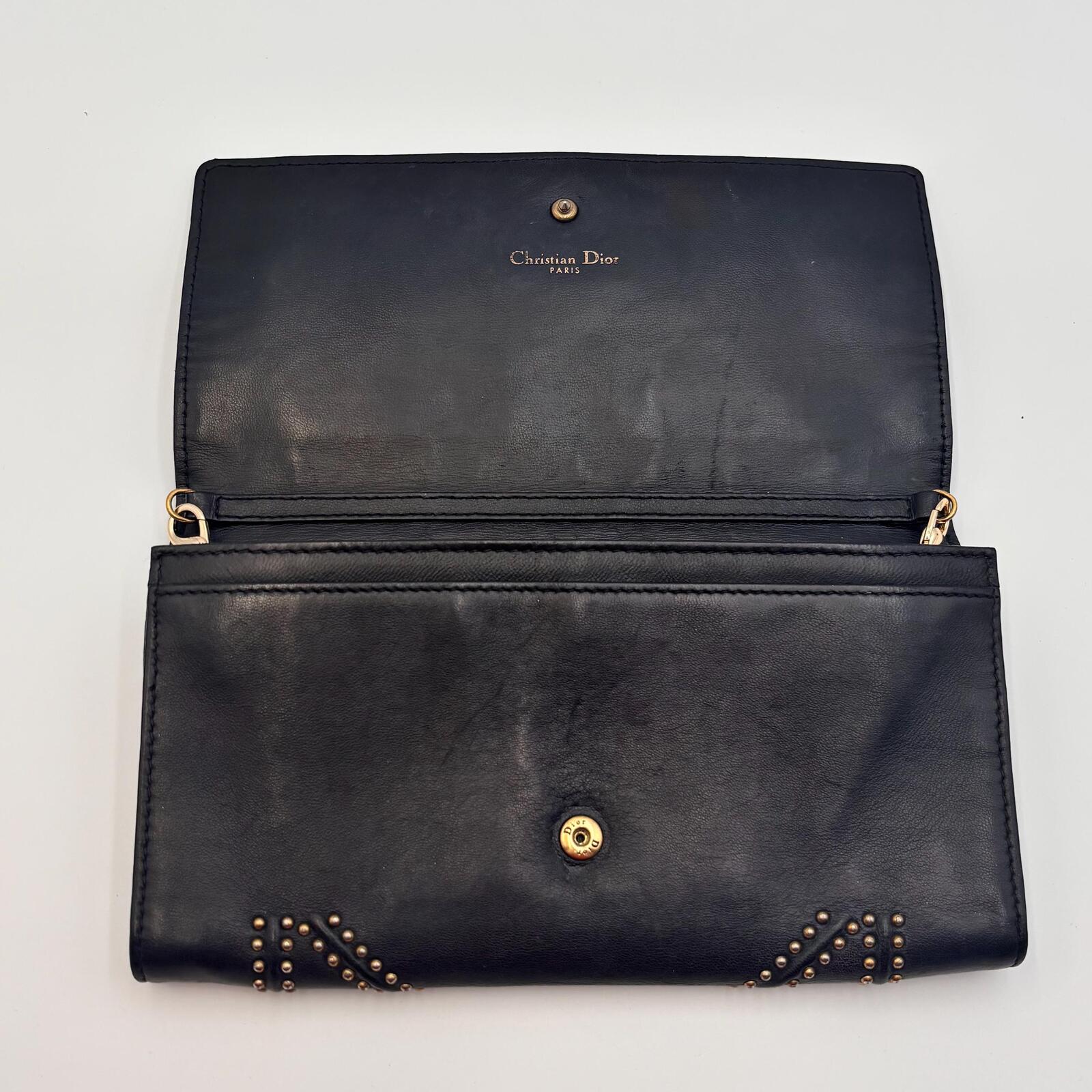 Christian Dior Studded Leather Chain Wallet / Clutch – Black