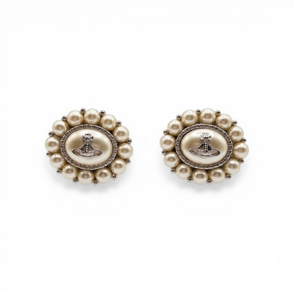 Vivienne Westwood Amaya Pearl Orb Stud Earrings Silver Tone