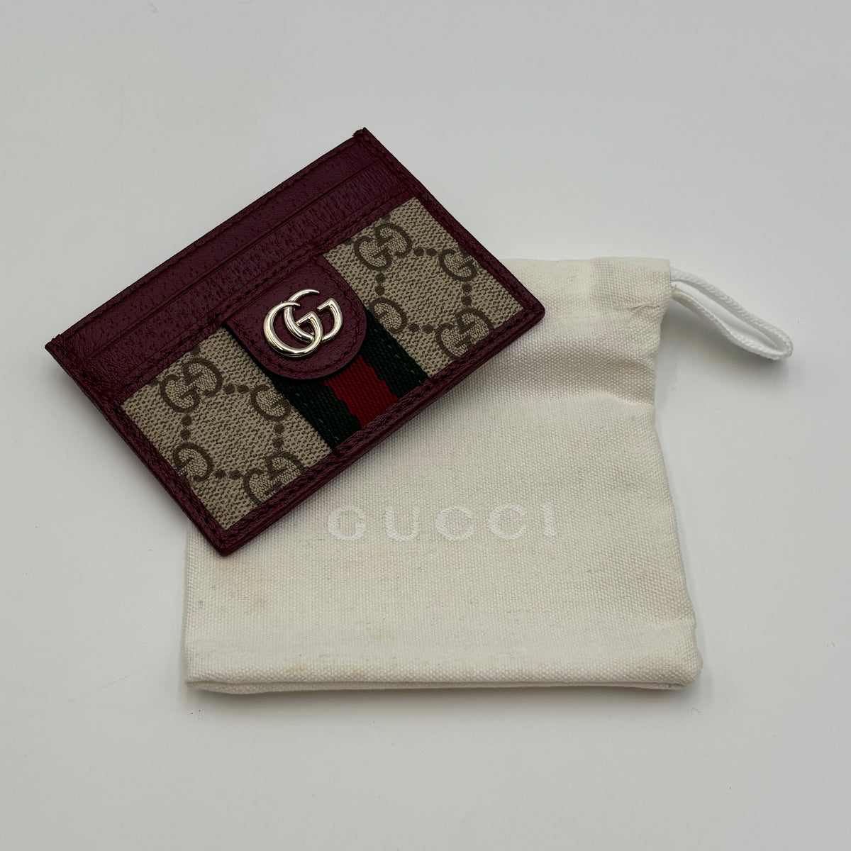 Gucci Ophidia GG Supreme Card Holder in Burgundy
