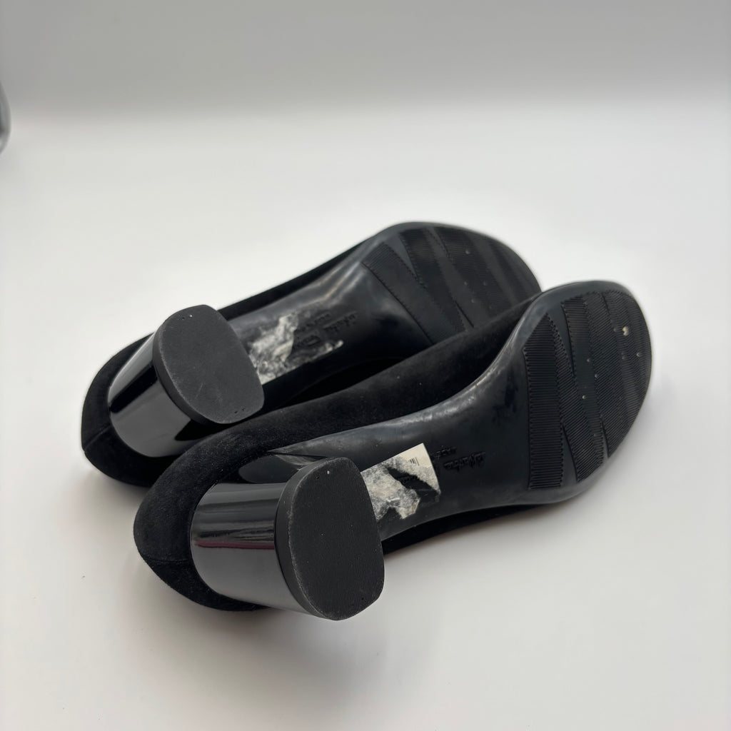 Salvatore Ferragamo My Ferragamo Black Suede Block Heel Pumps