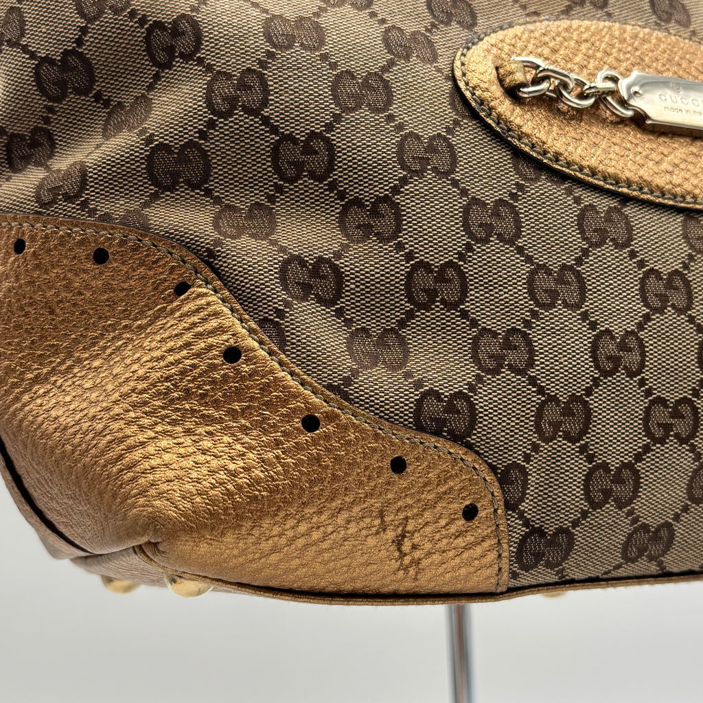 Gucci by Frida Giannini GG Canvas Punch Tote Metallic Bronze 2000s