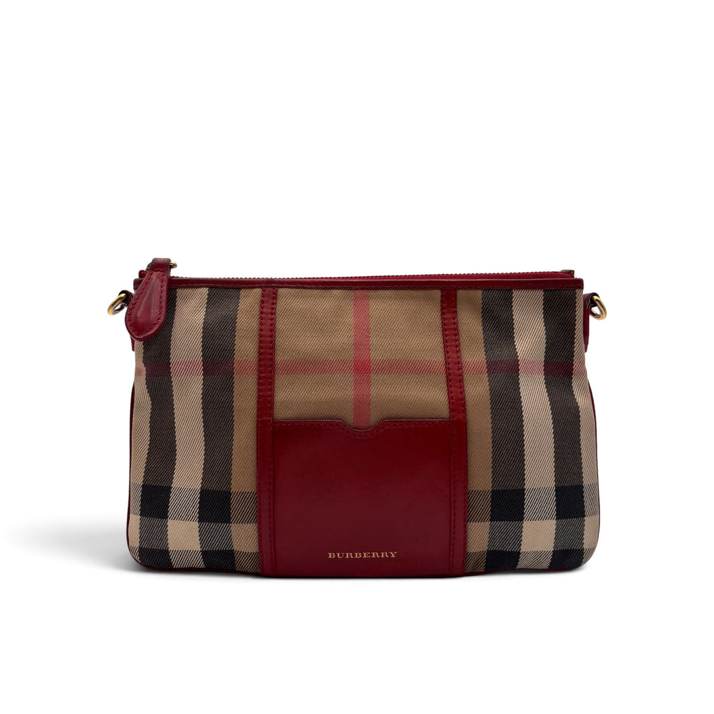 Burberry Nova Check Canvas & Red Leather Crossbody Bag