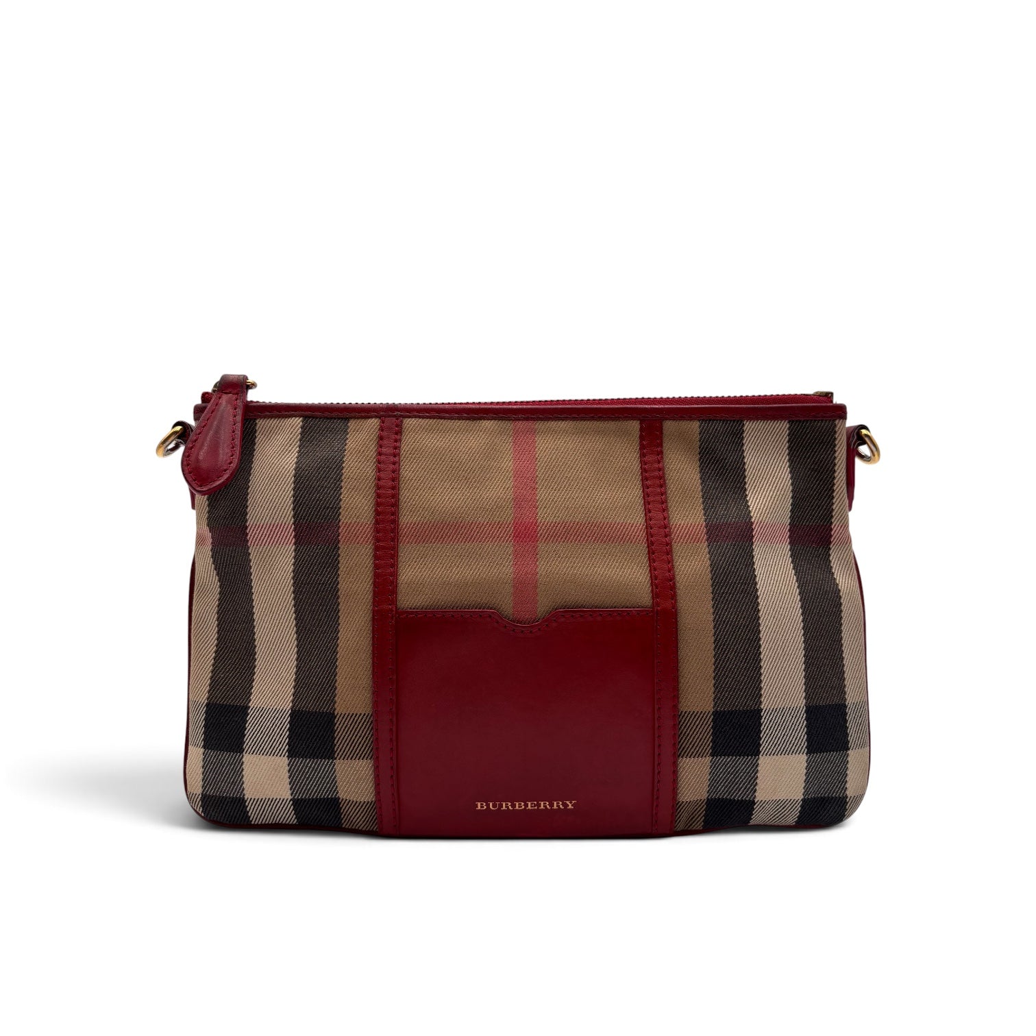 Burberry Nova Check Canvas & Red Leather Crossbody Bag