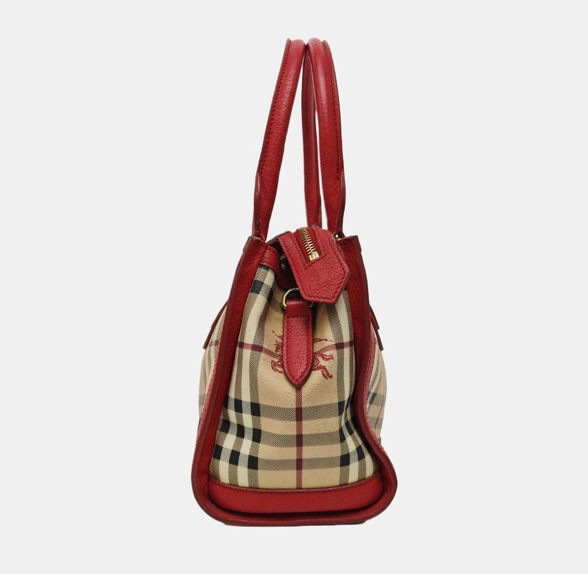 Burberry Nova Check Canvas Red Leather Mini Tote Christopher Bailey Era 2000s