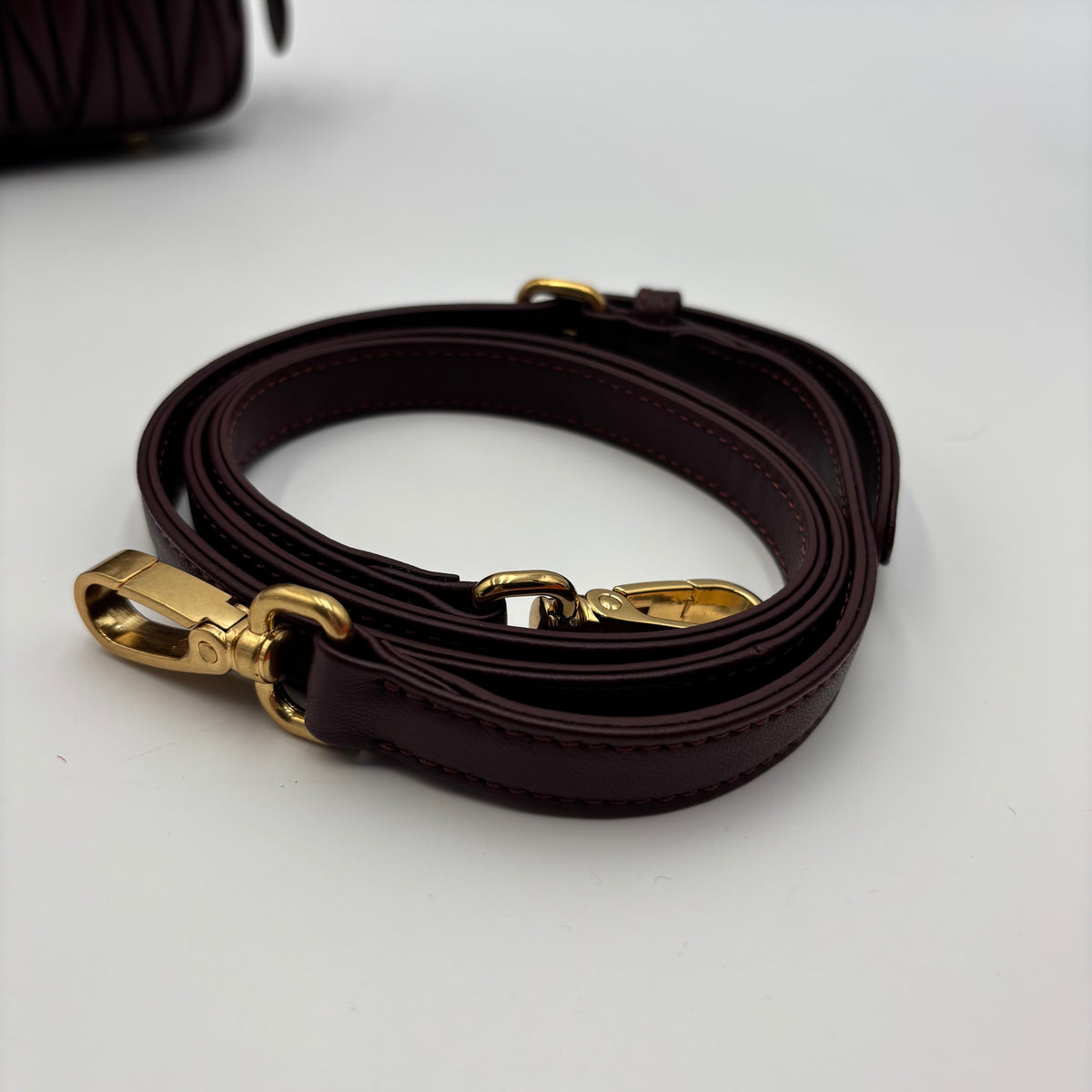Miu Miu Arcadie Burgundy Matelassé Leather Top Handle Boston Bag With Strap