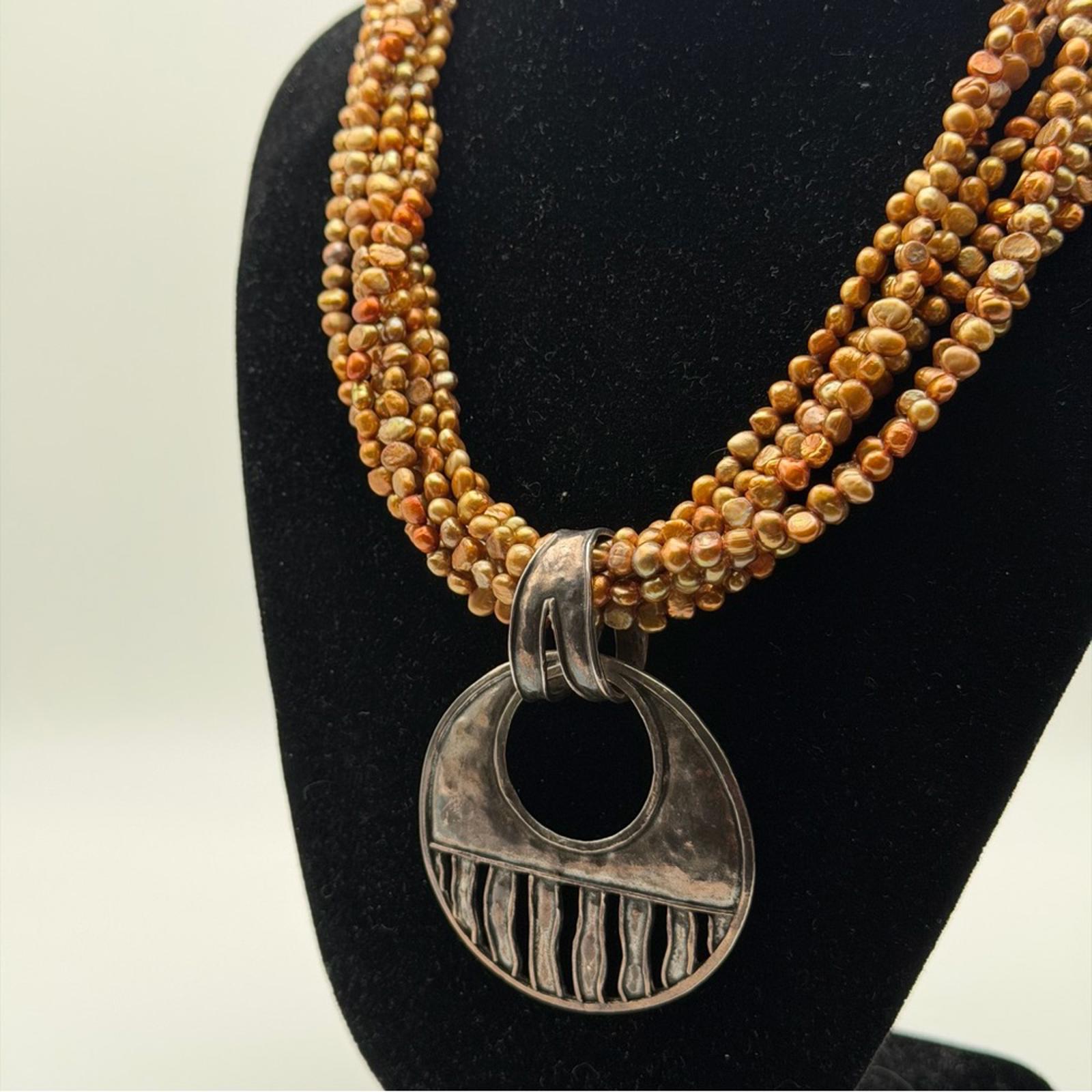 Vintage Multi-Strand Freshwater Pearl Necklace With Sterling Silver Pendant