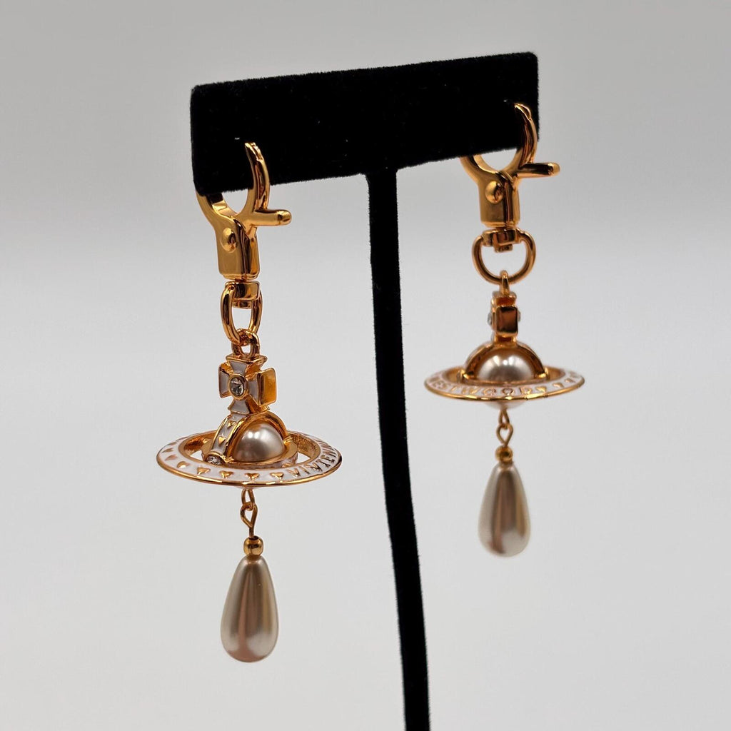 Vivienne Westwood Orb Pearl Drop Earrings Gold Tone With Box