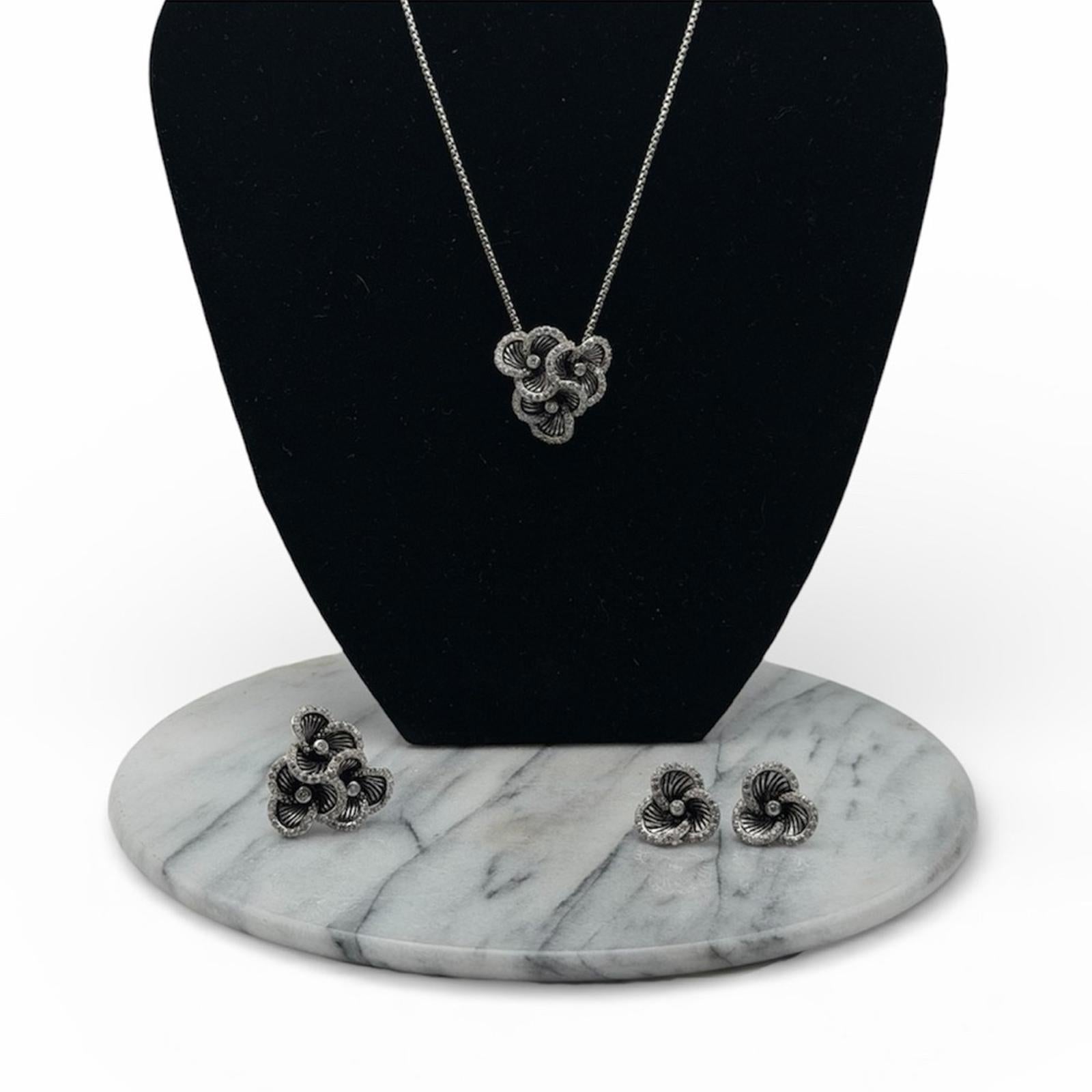 Tocara Sterling Silver Floral Necklace, Ring & Earrings Set – Made In Italy