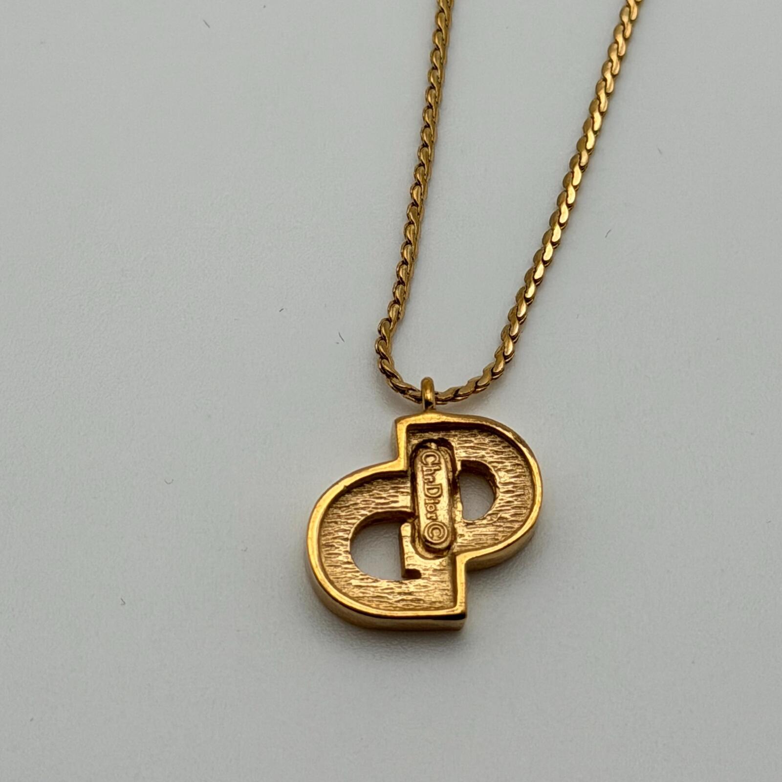 Christian Dior Gold Tone Crystal CD Logo Necklace