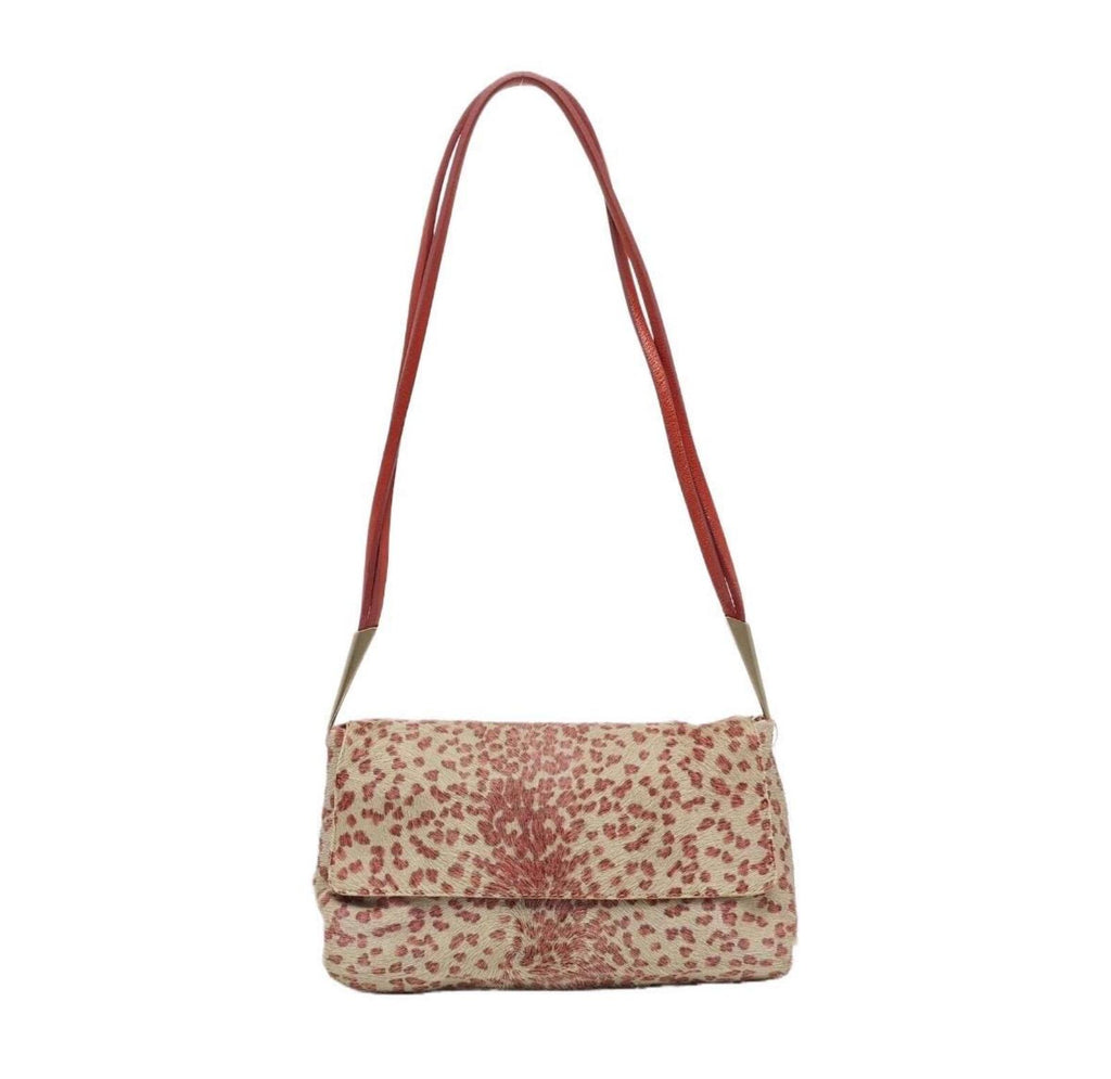 Bottega Veneta Vintage Calf Hair Leopard Print Flap Shoulder Bag Pink Beige