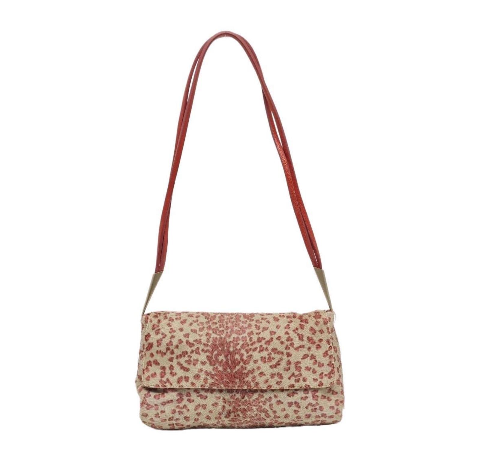 Bottega Veneta Vintage Calf Hair Leopard Print Flap Shoulder Bag Pink Beige