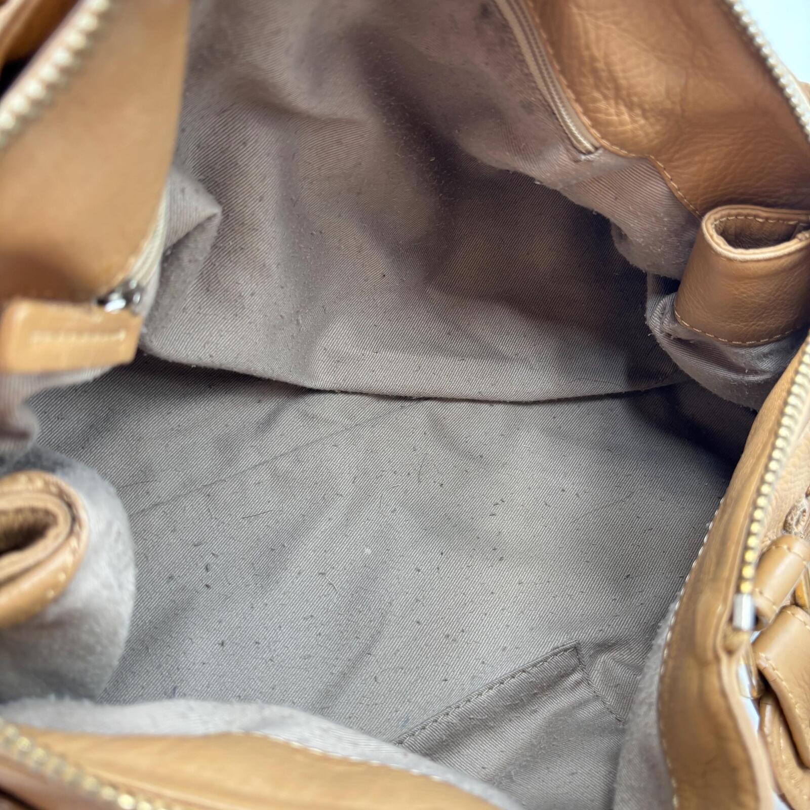 Chloé Paddington Medium Satchel Bag Tan Brown Pebbled Leather Gold Hardware