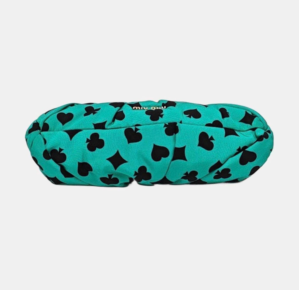 Miu Miu Green Playing Card Print Gathered Clutch Shoulder Bag