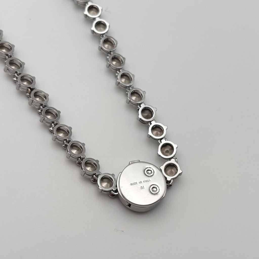 Miu Miu Crystal Tennis Necklace With Green Logo Pendant