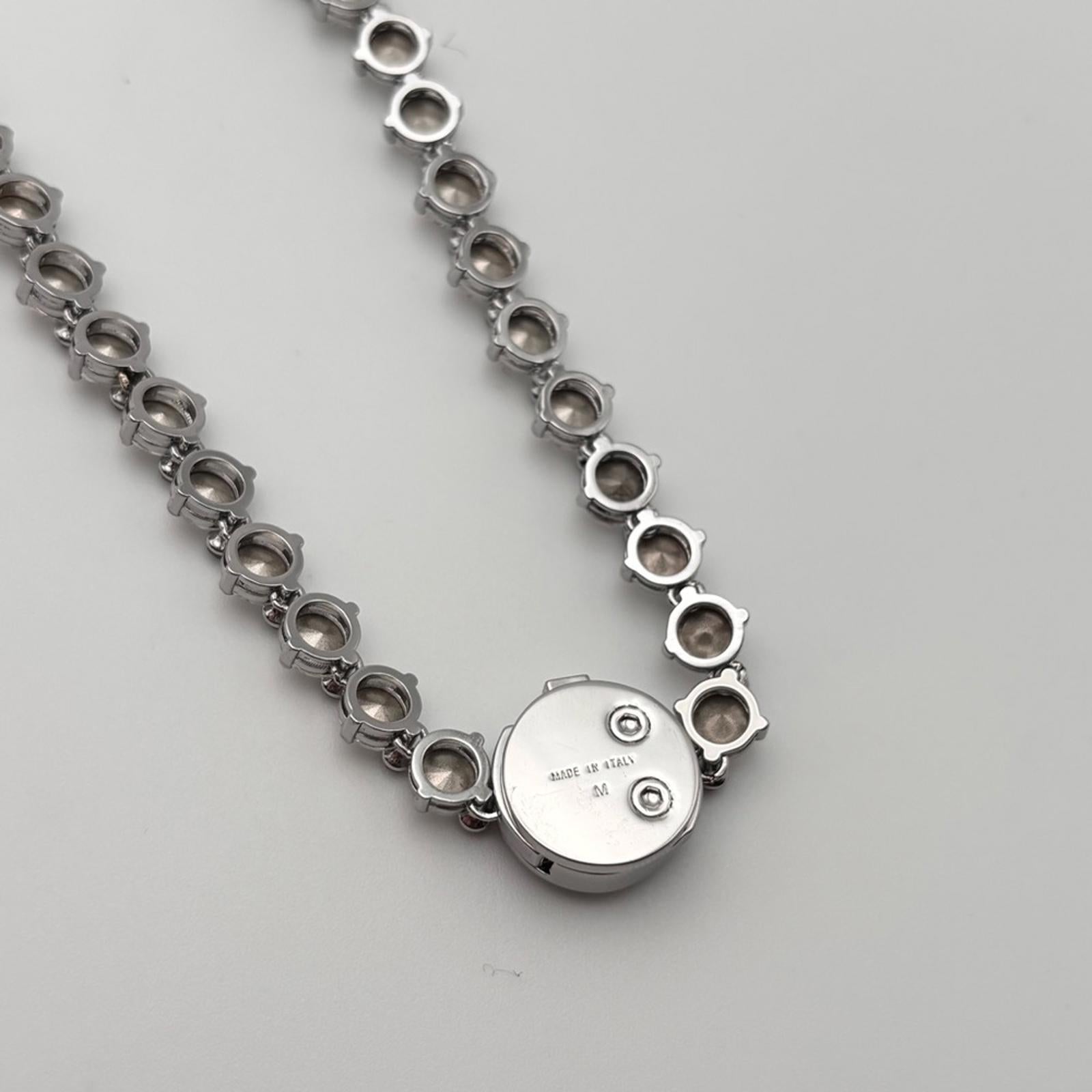 Miu Miu Crystal Tennis Necklace With Green Logo Pendant