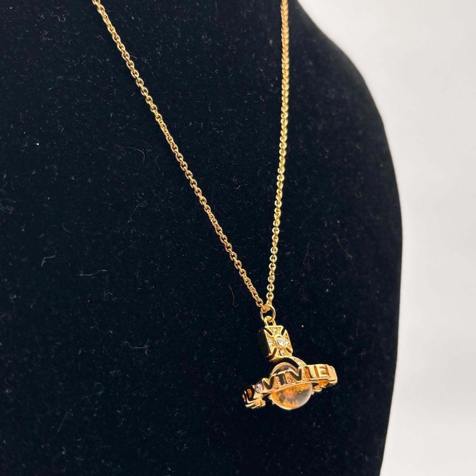 Vivienne Westwood Gold Tone Crystal 3D Orb Pendant Necklace