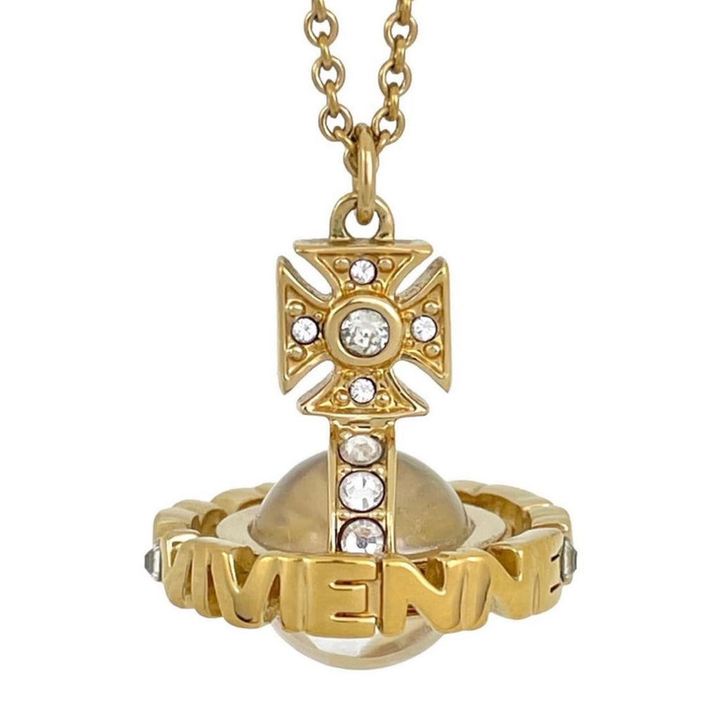 Vivienne Westwood Gold Tone Crystal 3D Orb Pendant Necklace