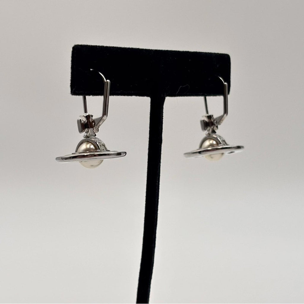 Vivienne Westwood Silver Orb Pearl Drop Earrings with Pearlescent Accents