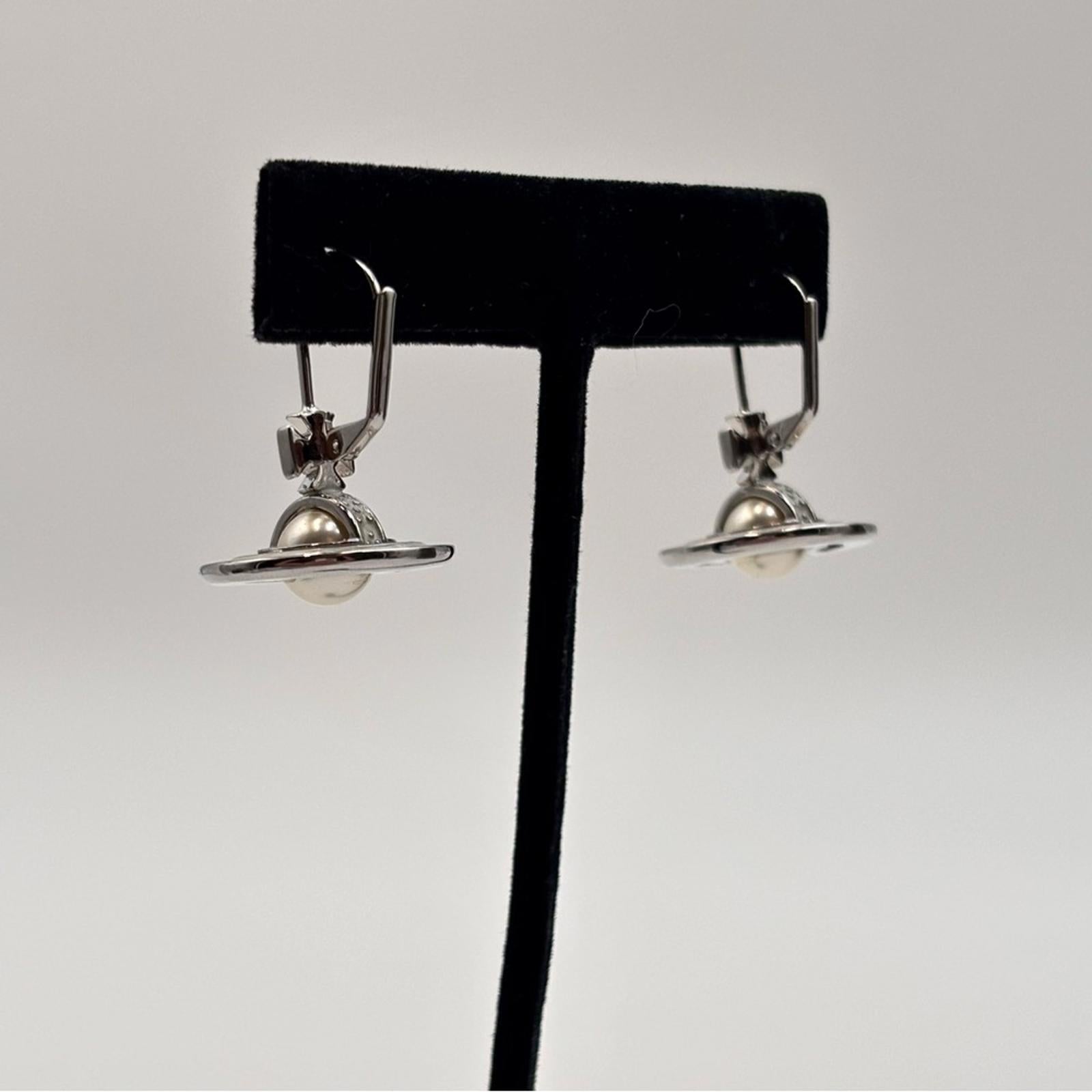 Vivienne Westwood Silver Orb Pearl Drop Earrings with Pearlescent Accents