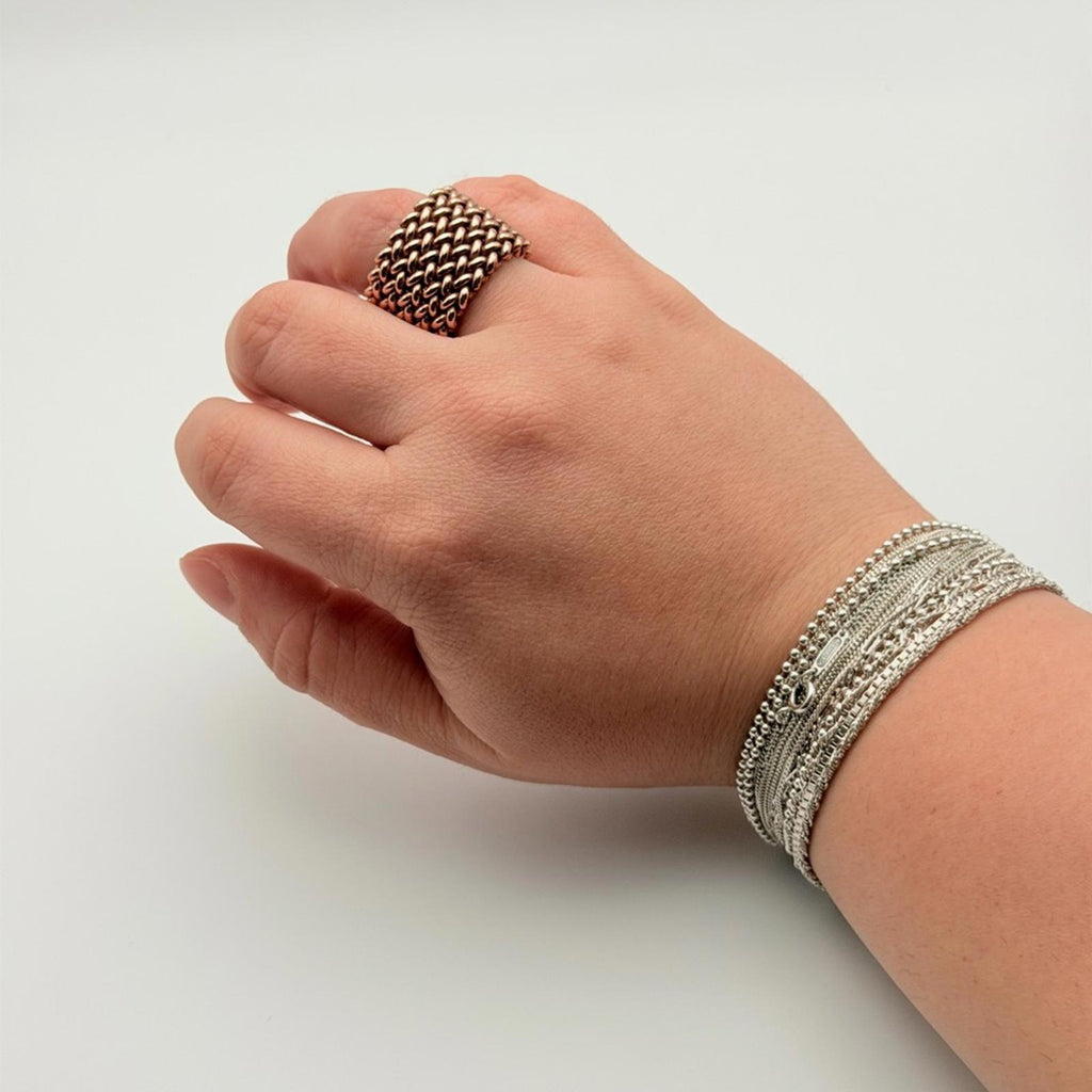 MISS MIMI BEADED MESH RING – 18K ROSE GOLD PLATED