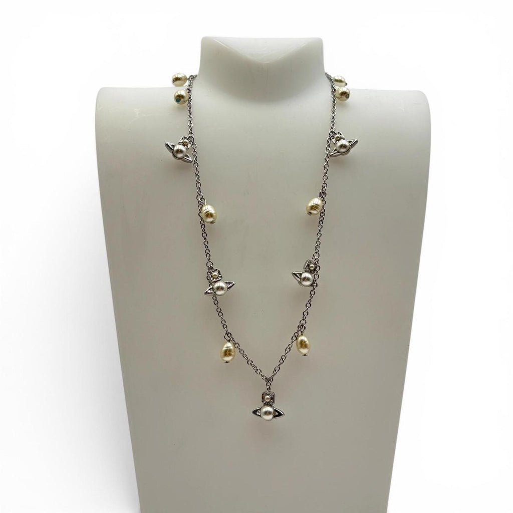 Vivienne Westwood Emiliana Pearl Orb Necklace Platinum Cream Rose Pearl