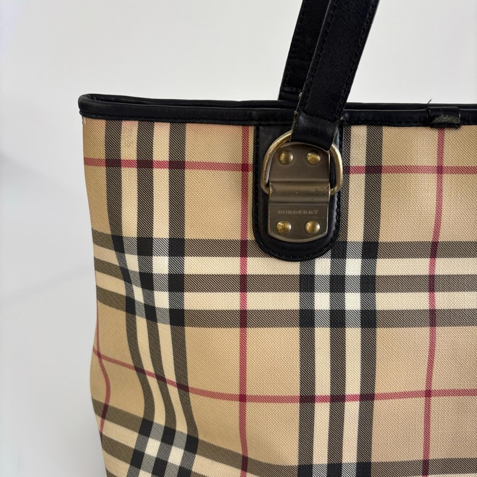 Burberry Tan and Black Checkered Tote
