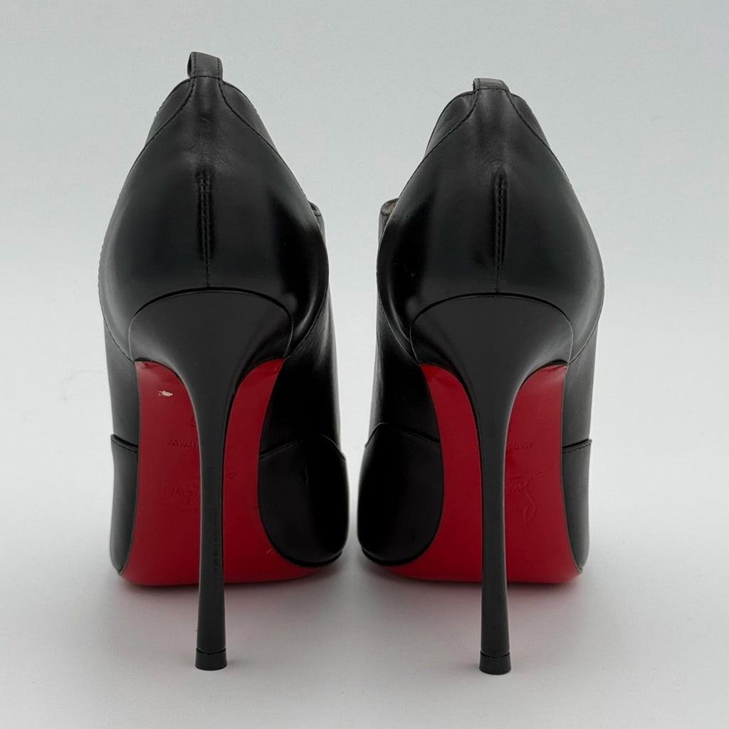 CHRISTIAN LOUBOUTIN BLACK LEATHER LACE-UP BOOTIES – SIZE 36