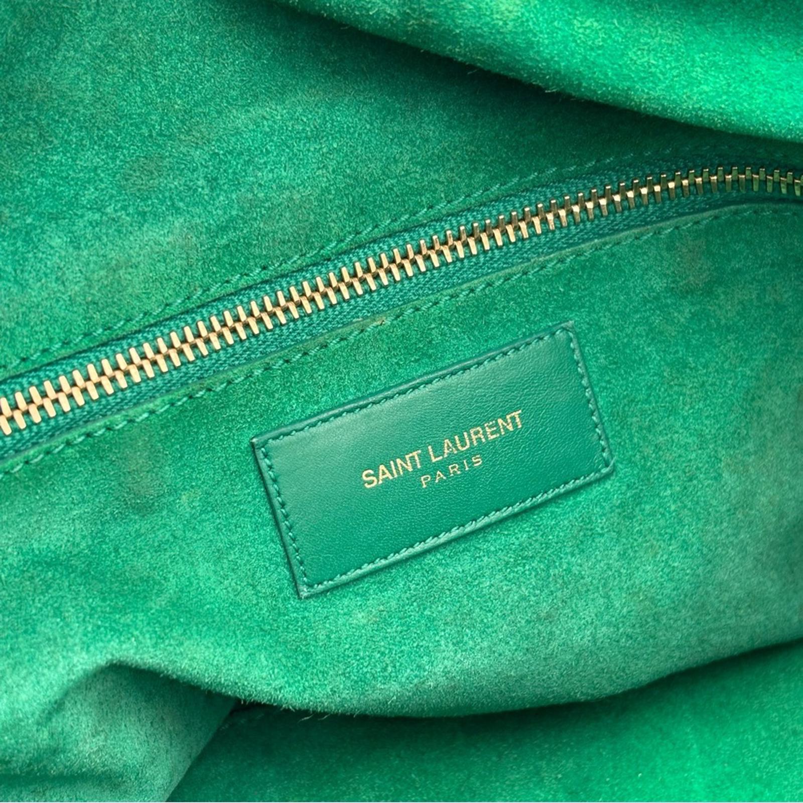 Saint Laurent Green Leather Duffle Top Handle Gold Hardware