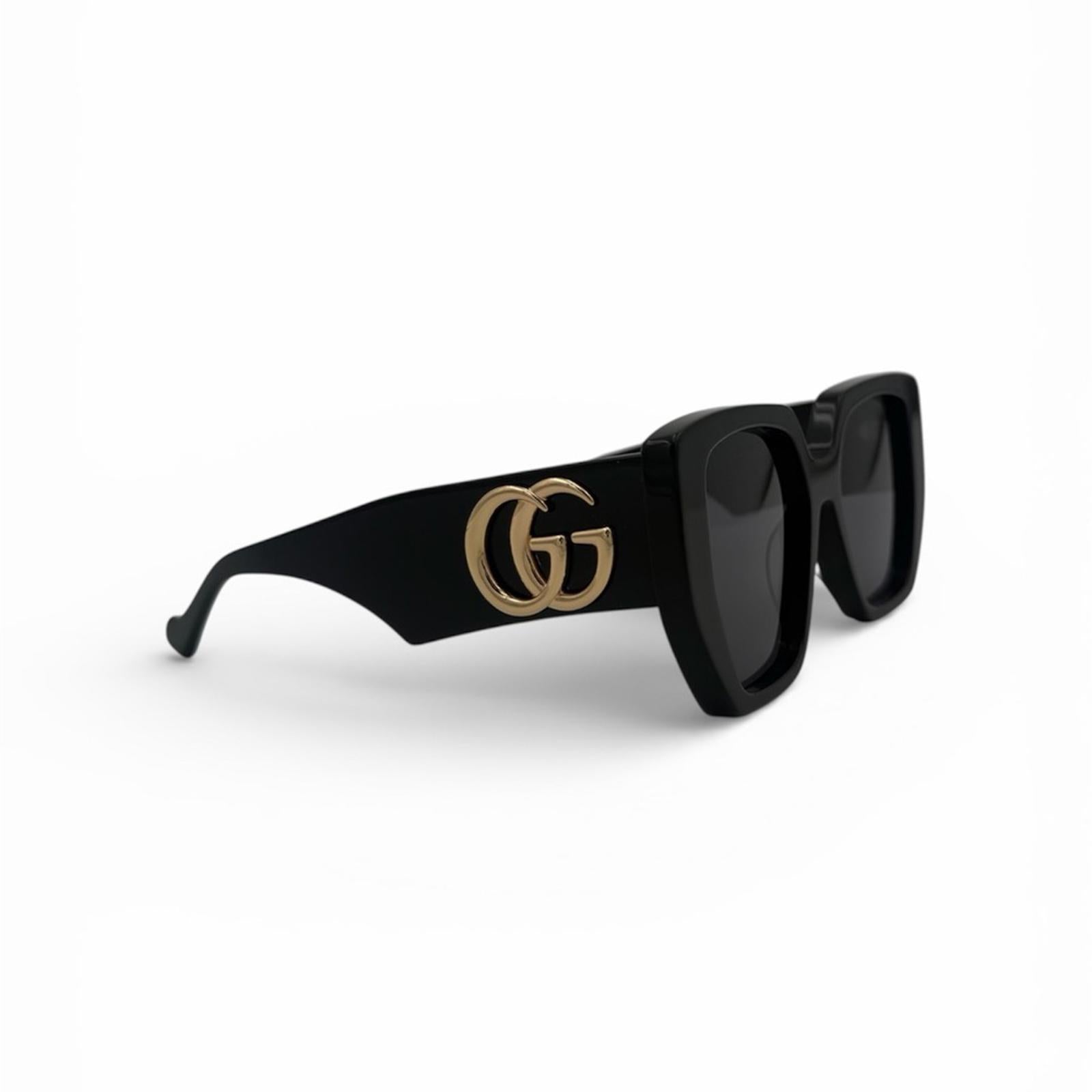 Gucci Oversized Square Sunglasses With Gold Double G Logo – Black