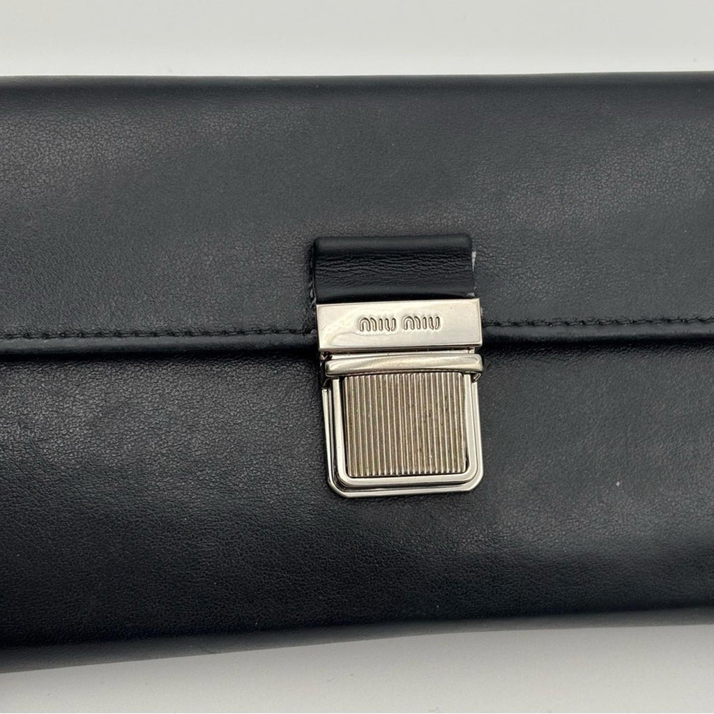 Miu Miu Black Leather Wallet On Chain Crossbody Shoulder Bag