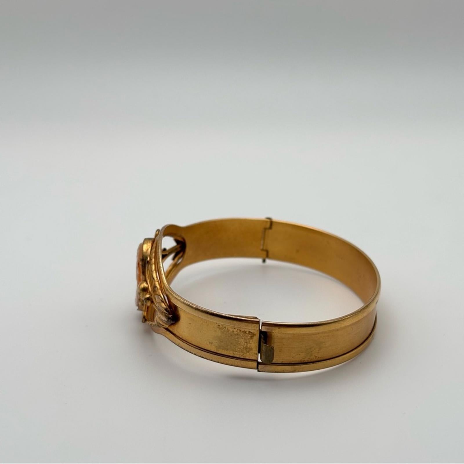 Vintage Gold-Tone Cameo Bangle Bracelet