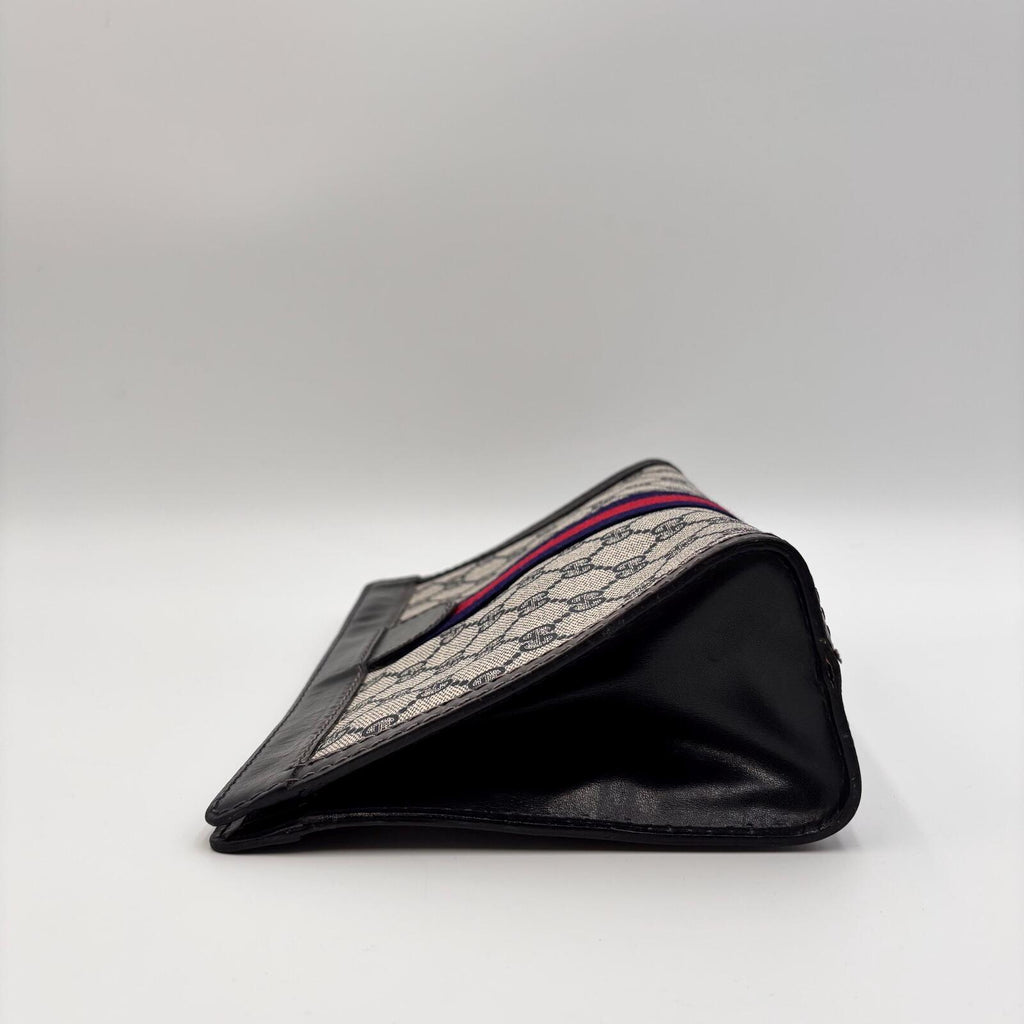 Gucci Vintage GG Supreme Web Clutch Pouch Bag Navy Red