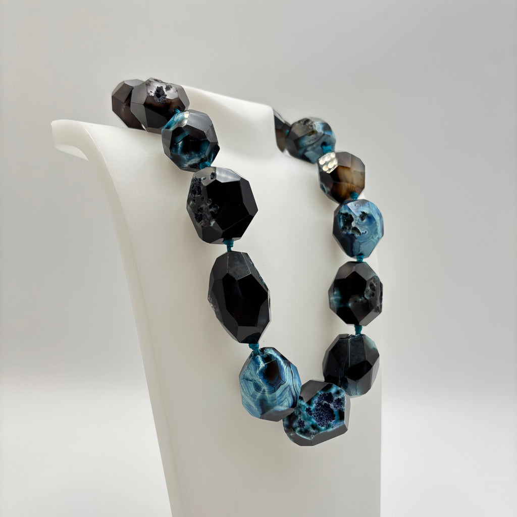 Faceted Blue Druzy Agate Statement Necklace