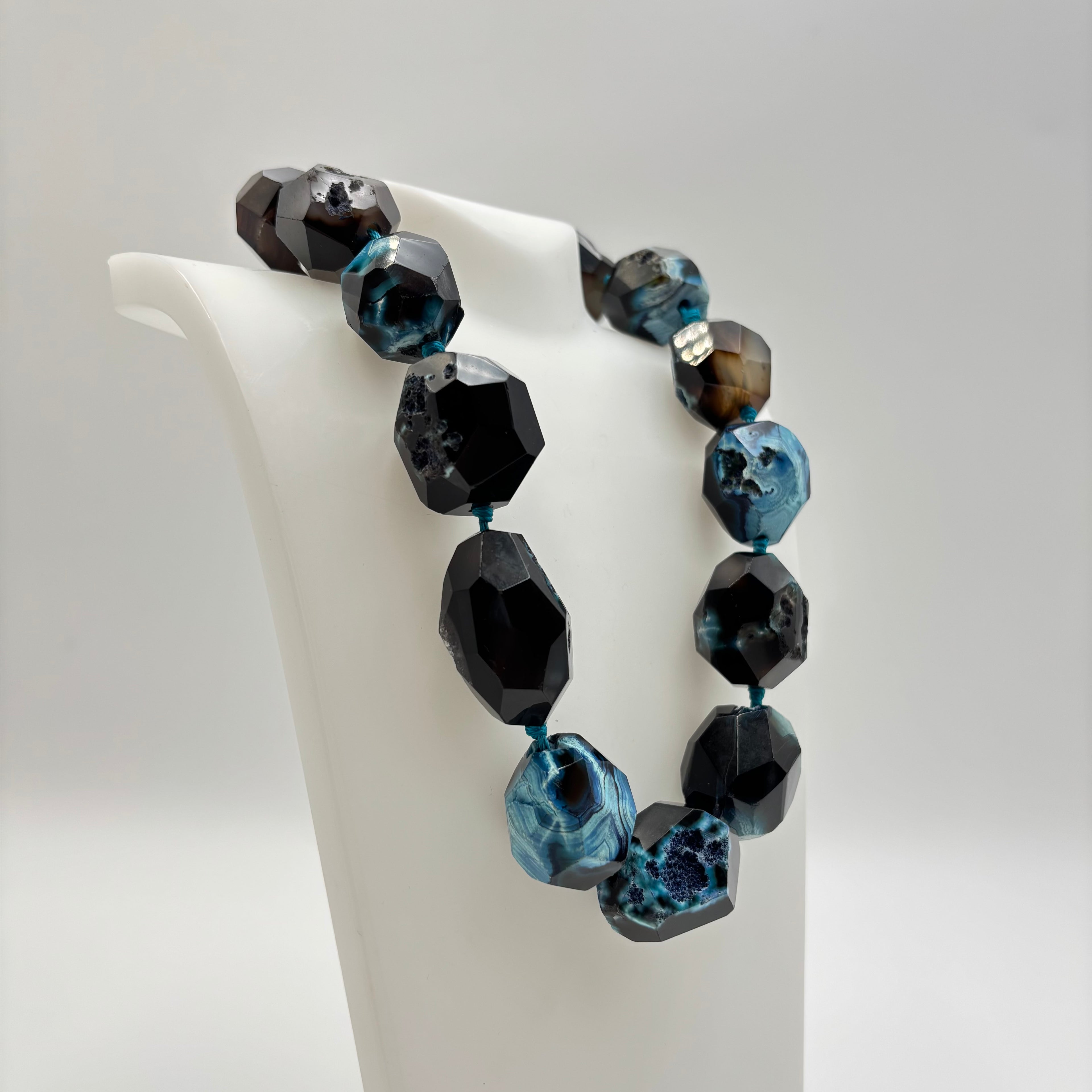 Faceted Blue Druzy Agate Statement Necklace