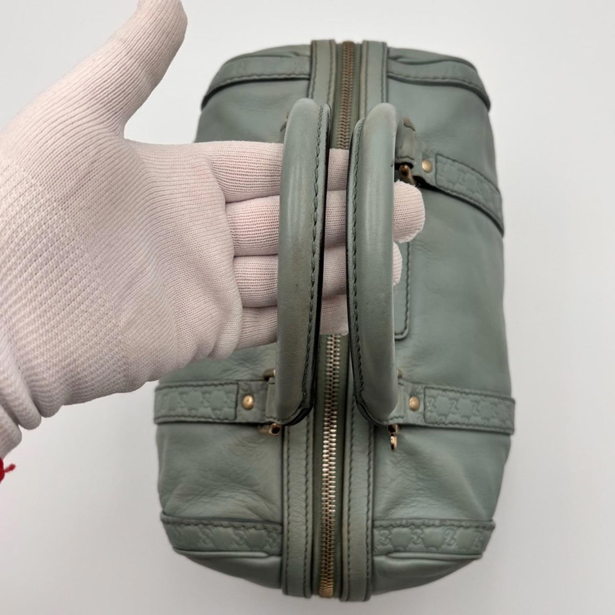 Gucci GG Embossed Leather Boston Bag Sage