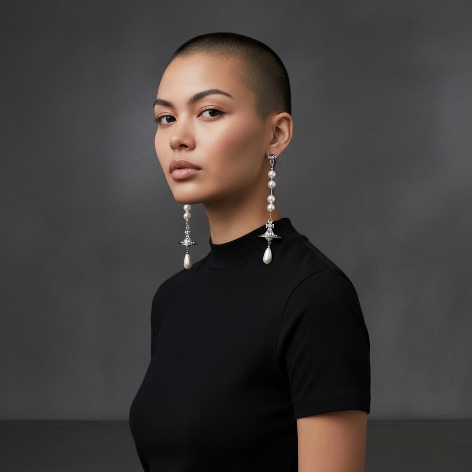 VIVIENNE WESTWOOD BROKEN PEARL ORB DROP EARRINGS