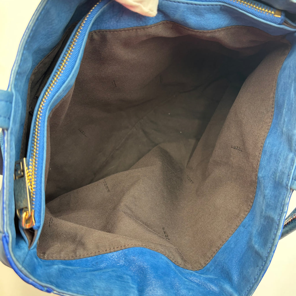 Fendi Blue Leather Forever Large Tote Shoulder Bag