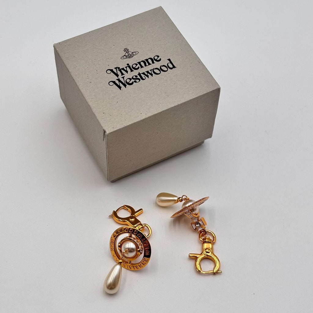 Vivienne Westwood Orb Pearl Drop Earrings Gold Tone With Box