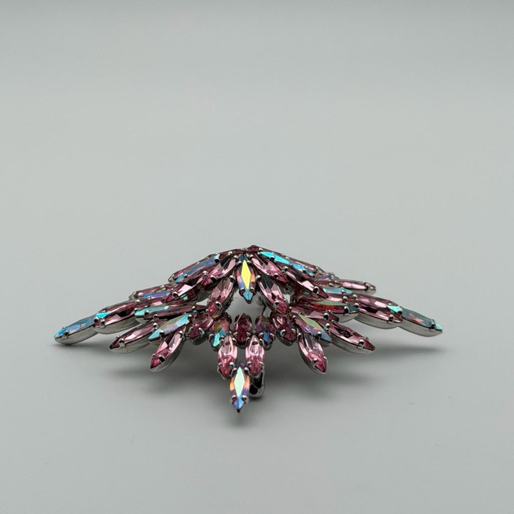Vintage Sherman Signed Pink Aurora Borealis Starburst Brooch