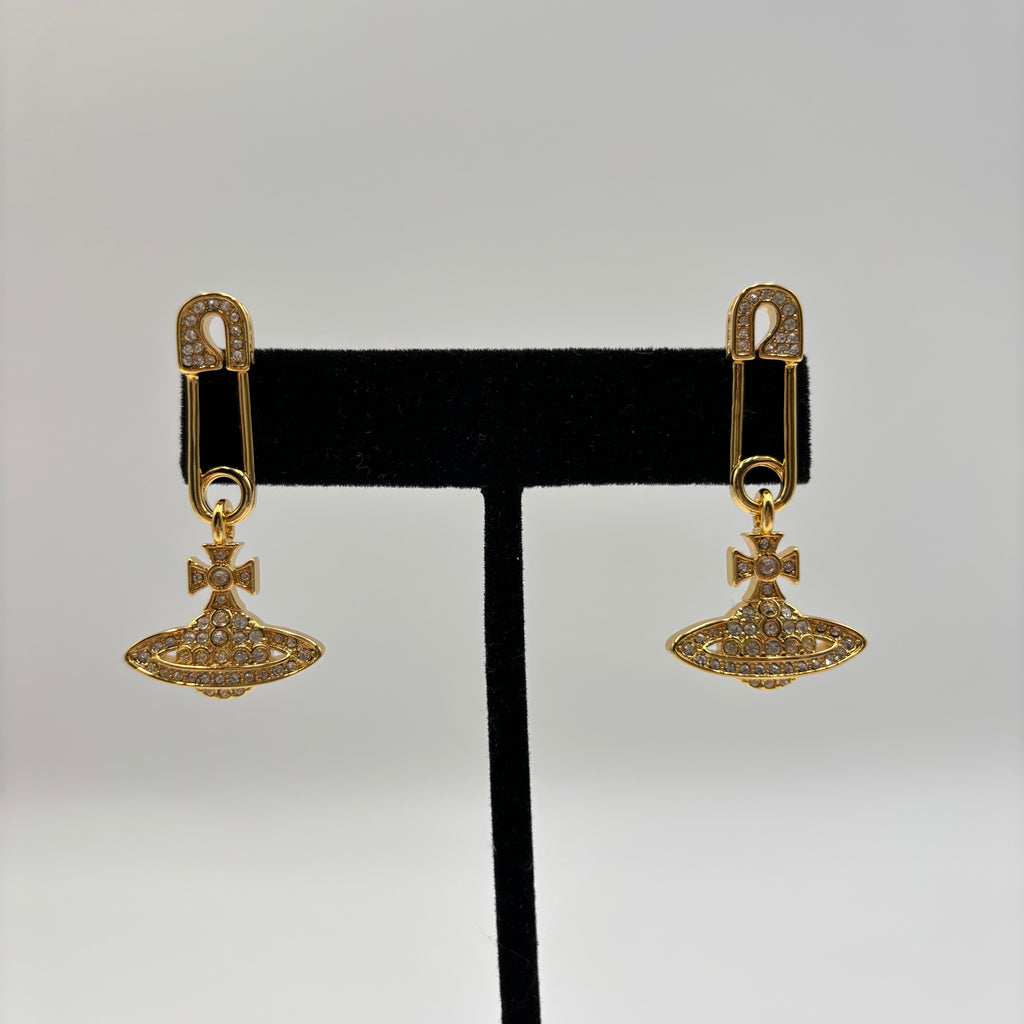 Vivienne Westwood Lucrece Crystal Orb Safety Pin Drop Earrings