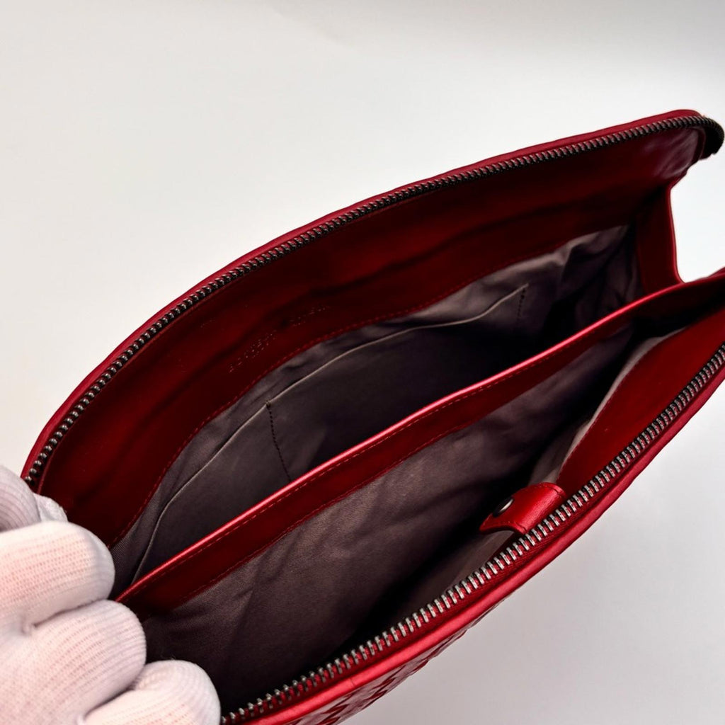 Bottega Veneta Intrecciato Red Leather Document Pouch Clutch