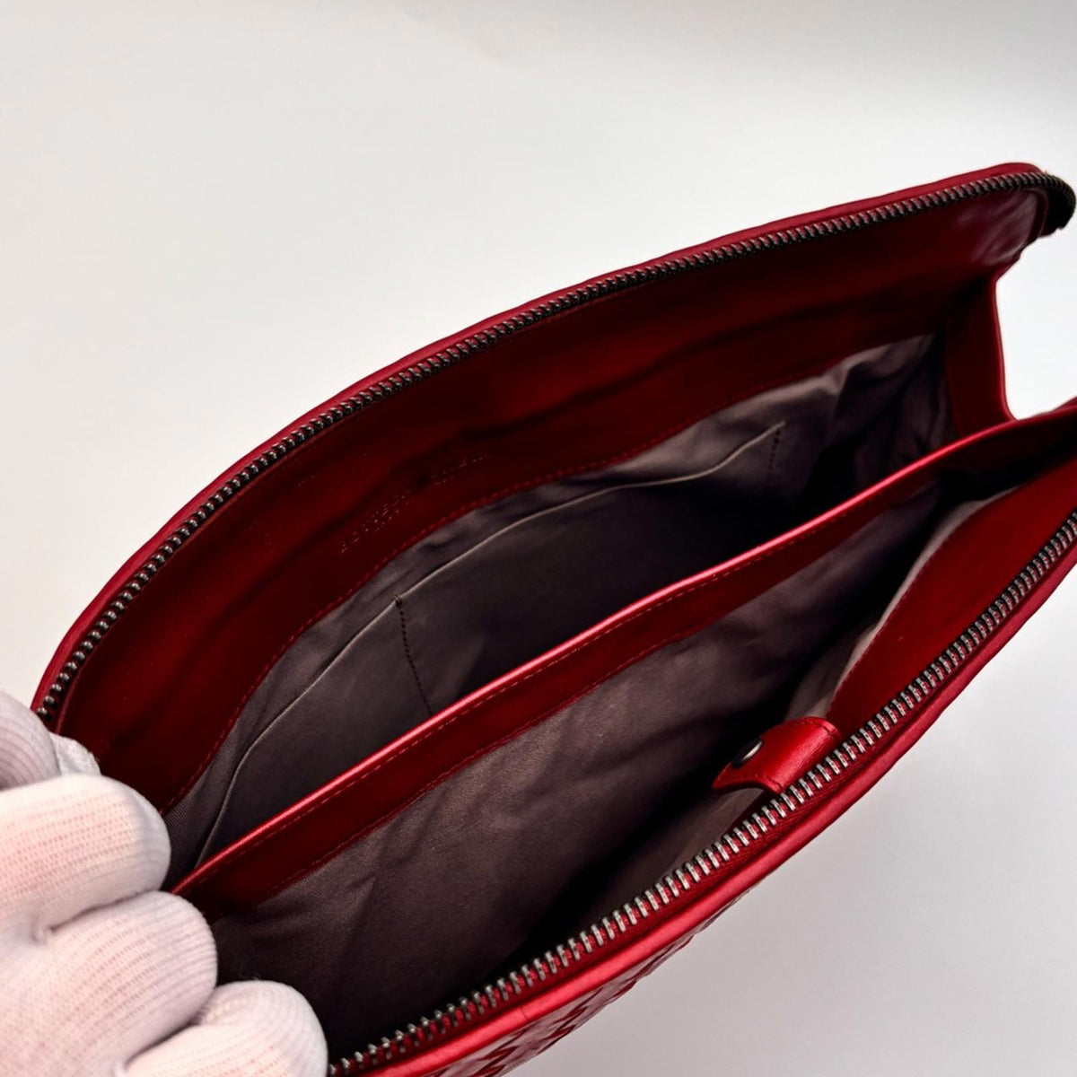 Bottega Veneta Intrecciato Red Leather Document Pouch Clutch