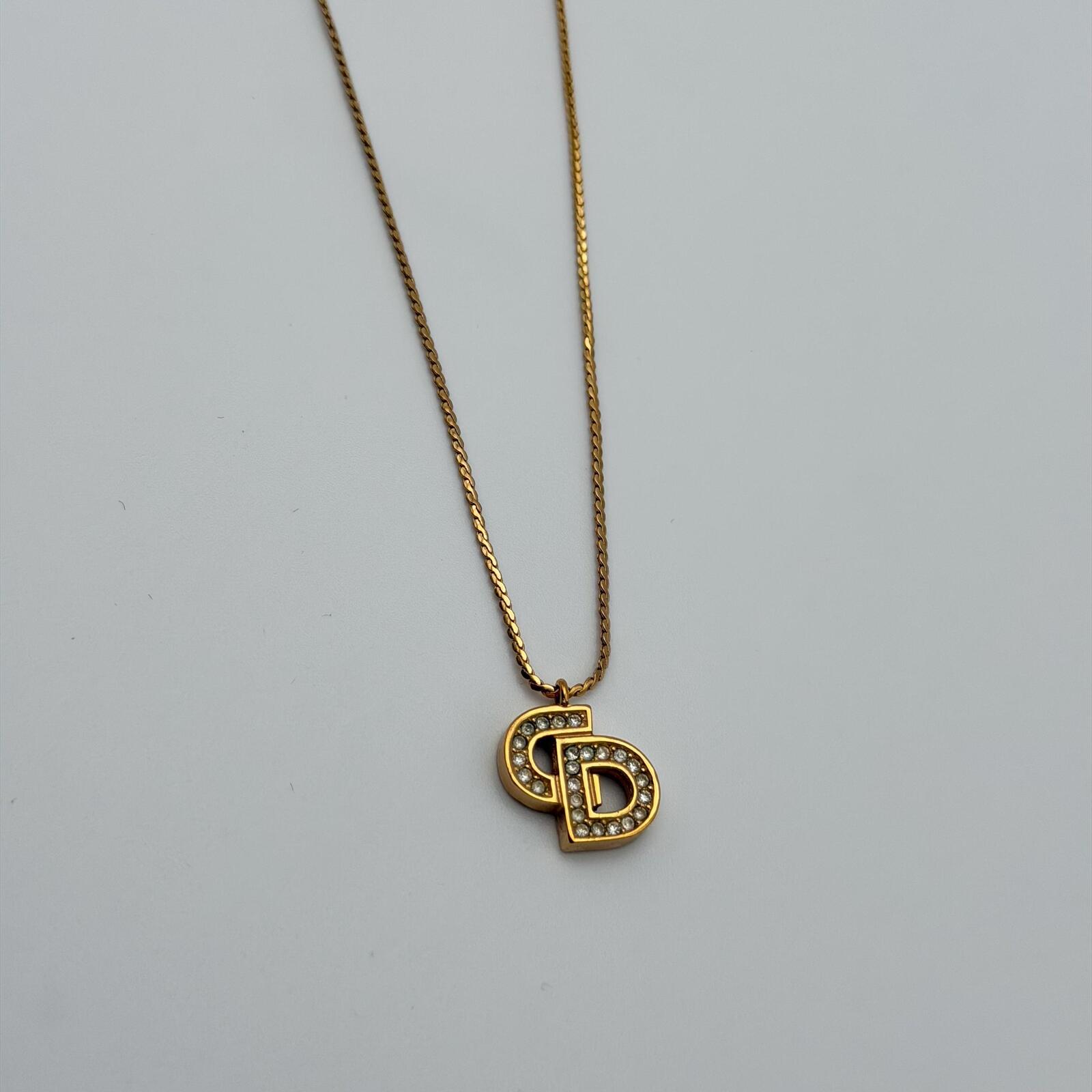 Christian Dior Gold Tone Crystal CD Logo Necklace