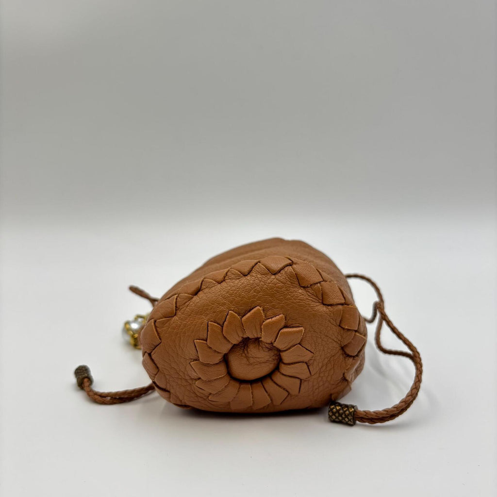 Bottega Veneta Mini Pearl Chain Bucket Bag Brown Leather With Dust Bag